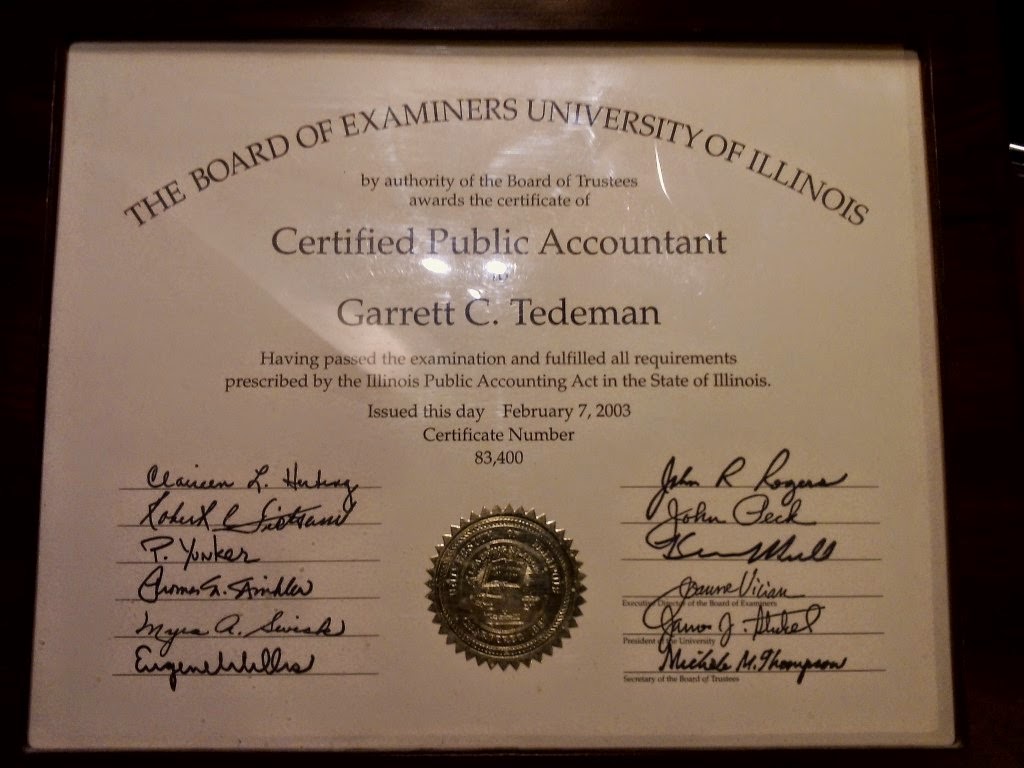 Certified Public Accountant certificate from the Illinois Board of Examiners