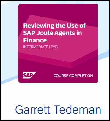 SAP course completion badge: Reviewing the Use of SAP Joule Agents in Finance